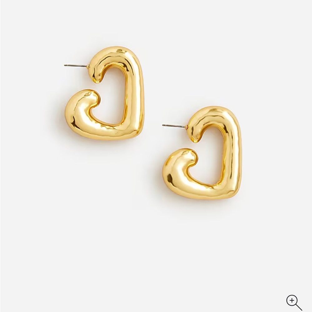 J Crew Flynn Heart Hoop Earrings Matte Gold Tone